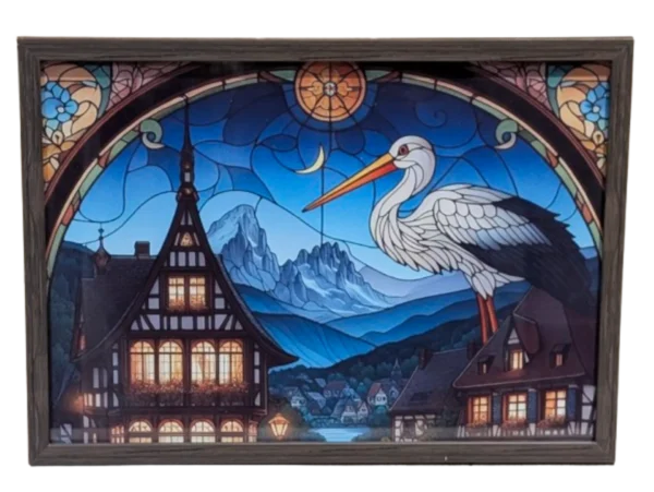 Poster encadré de cigogne art nouveau