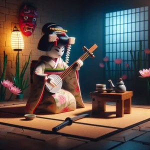 Poster encadré d'une Geisha en Lego
